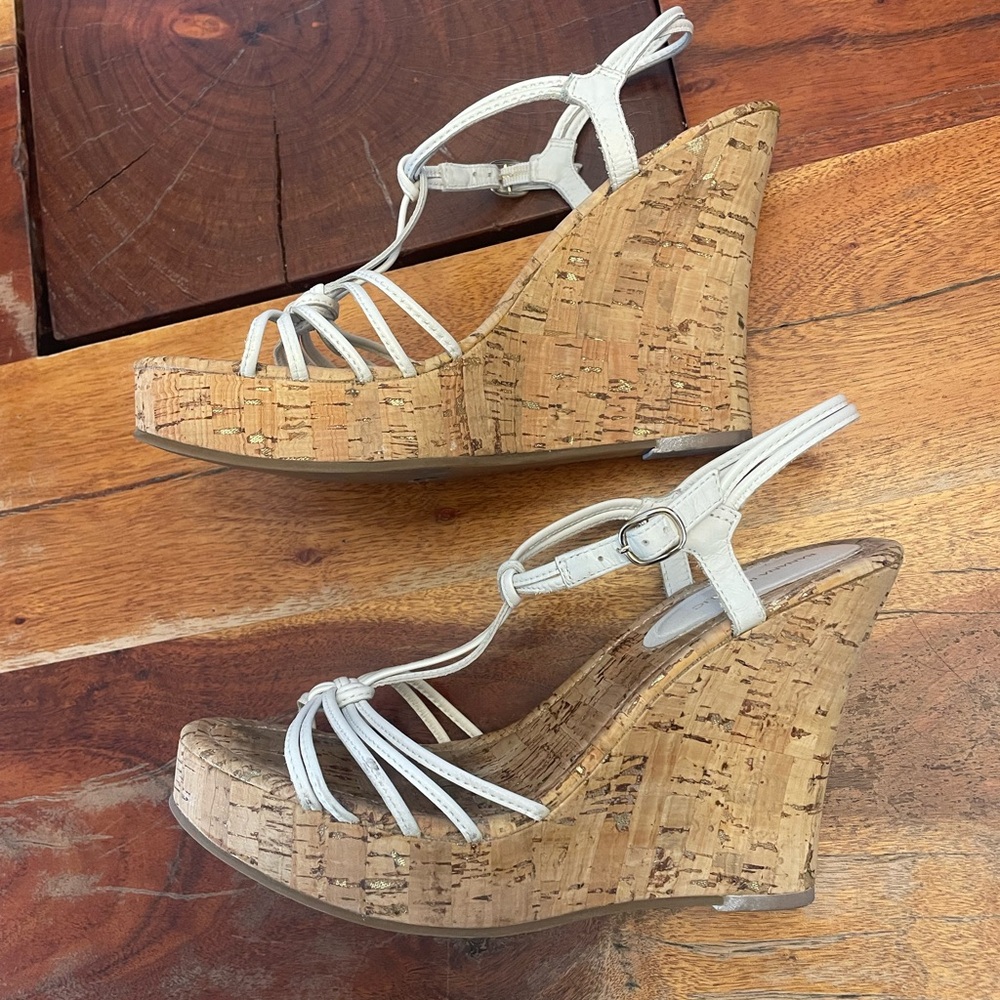 Banana Republic White Cork Wedge Sandals